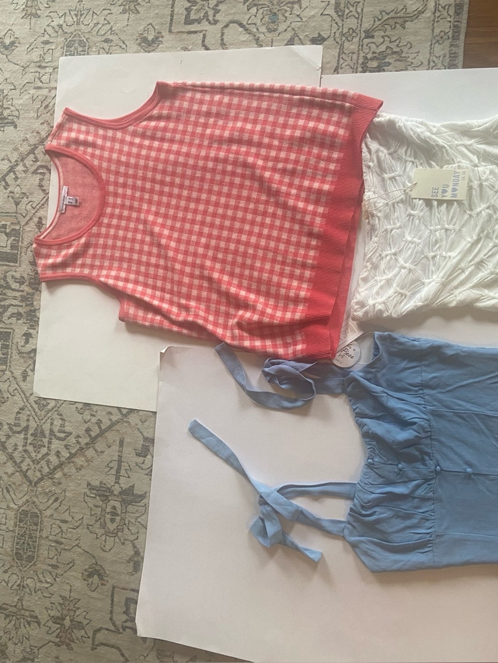 Set of 3 Sleeveless and Crop Tops in Women’s size Large.